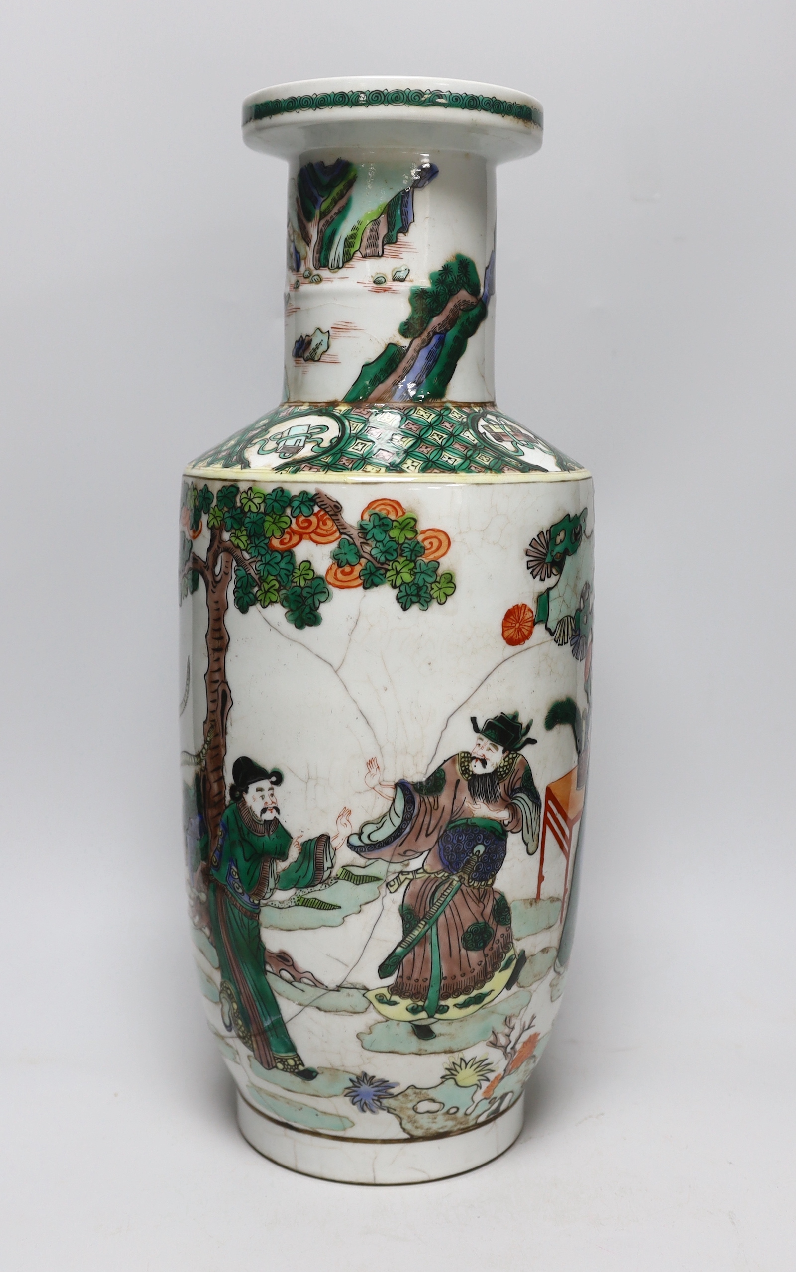 A Chinese famille verte rouleau vase, 45cm high